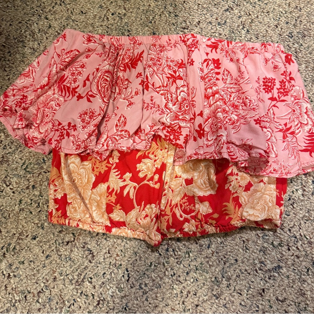 Floral Pink and Red Off-Shoulder Top - willow & root size XS tube top
